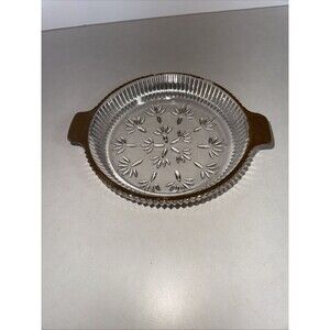 Crystal Clear 7x6 Cut Glass Candy Dish w/Gold Trim Vintage ✨